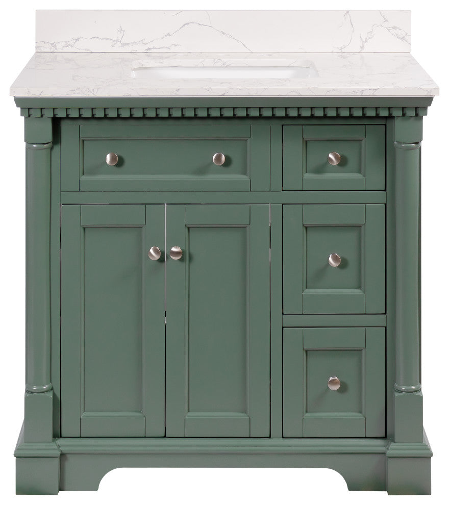Sydney 36" Bathroom Vanity, Sage Green, Engineered Marble