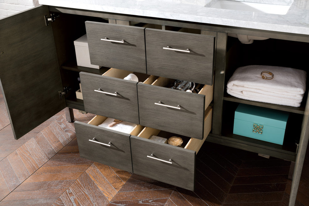 Metropolitan 60" Double Vanity, Silver Oak, Charcoal Soapstone