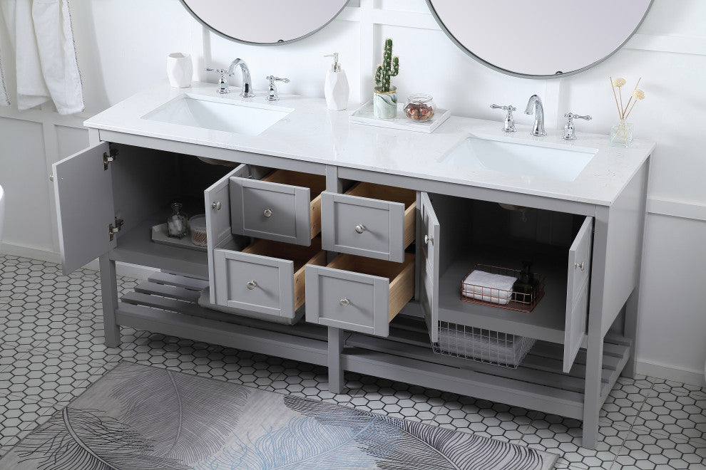 Grey 72" Double Sink Bathroom Vanity