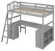 Gewnee Wood Twin Loft Bed with Drawers, Shelves and Desk in Gray