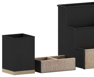Comerford 3 Piece Metal and Wood Organizer Set, Black