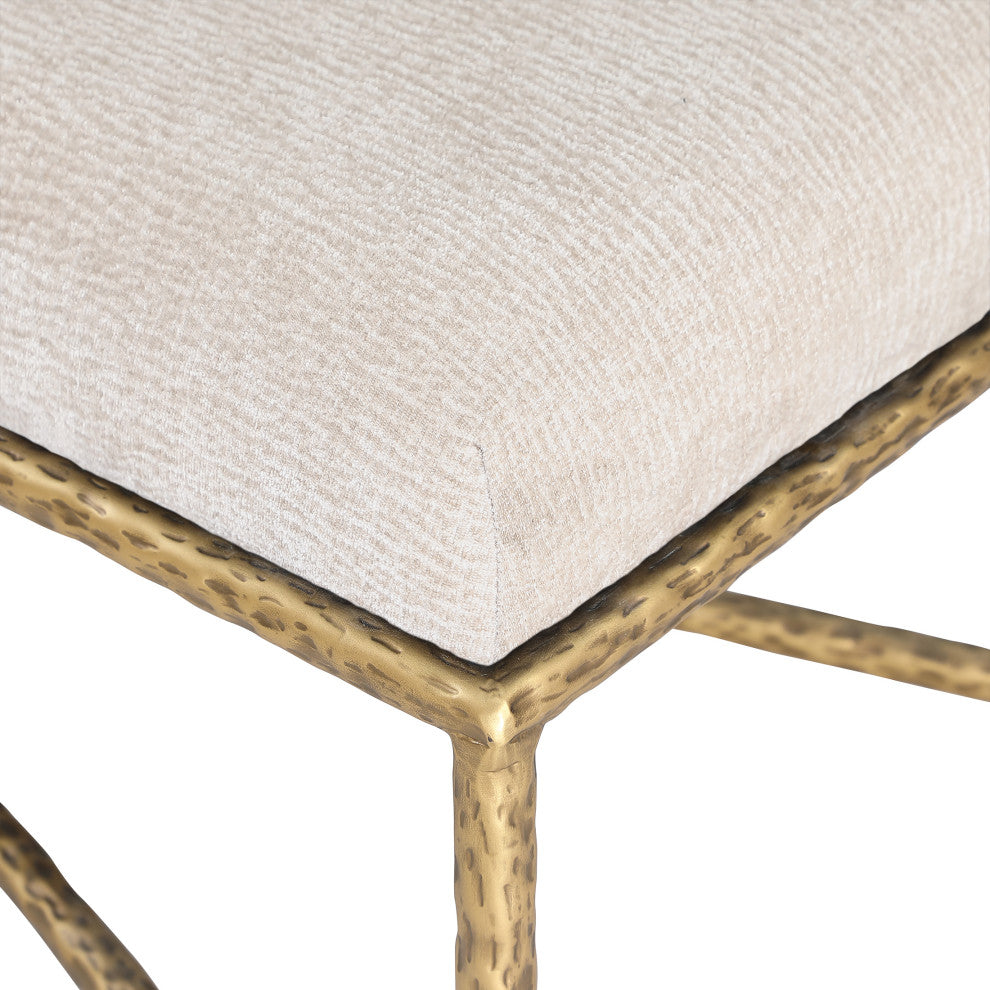 Valley Upholstered Bench, Beige, 54" W x 18" D, Gold, Chenille Fabric