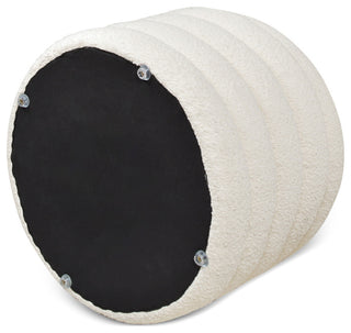 Fuji 19" Oversized Horizontal Tufted Round Storage Ottoman, Ivory White Boucle