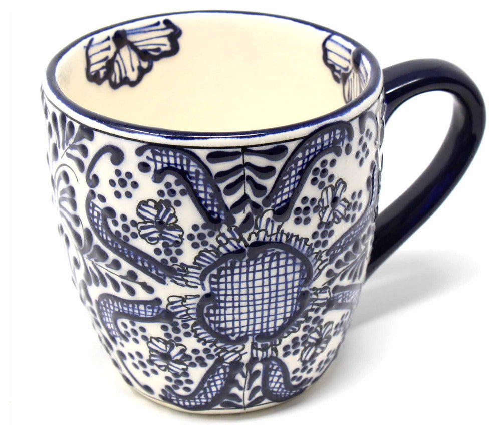 Handmade Mugs, Blue Flowers Pattern, Set of 2