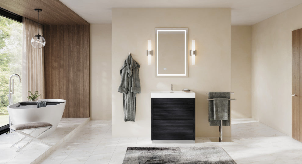 Boutique Bath Vanity, Black, 30", Single Sink, Freestanding