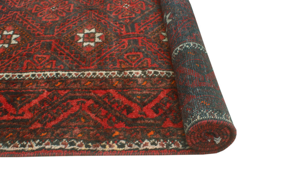 Vintage Distressed Mateen Navy/Red Rug, 3'11x7'3