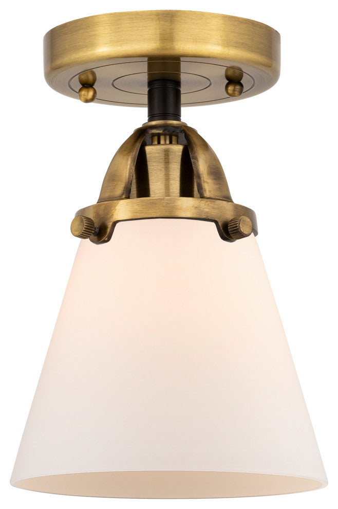Small Cone Semi-Flush Mount, Black Antique Brass, Matte White, Matte White