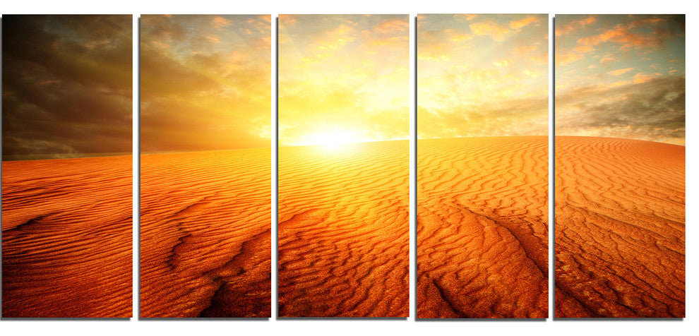 Sand Landscape with Sun, Large Landscape Canvas Art Print, 60"x28", 5 Panels
