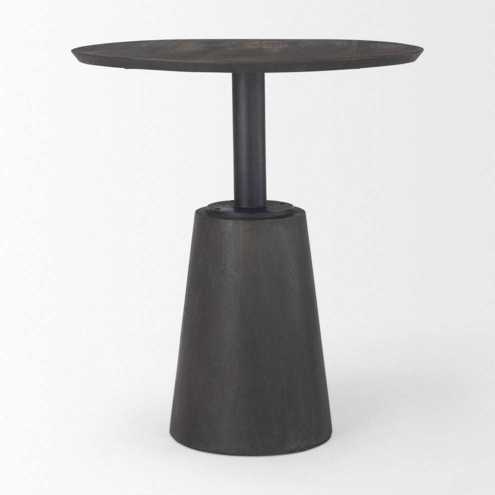 32" Round Black-Brown Wood Accent Pedestal Bistro Table
