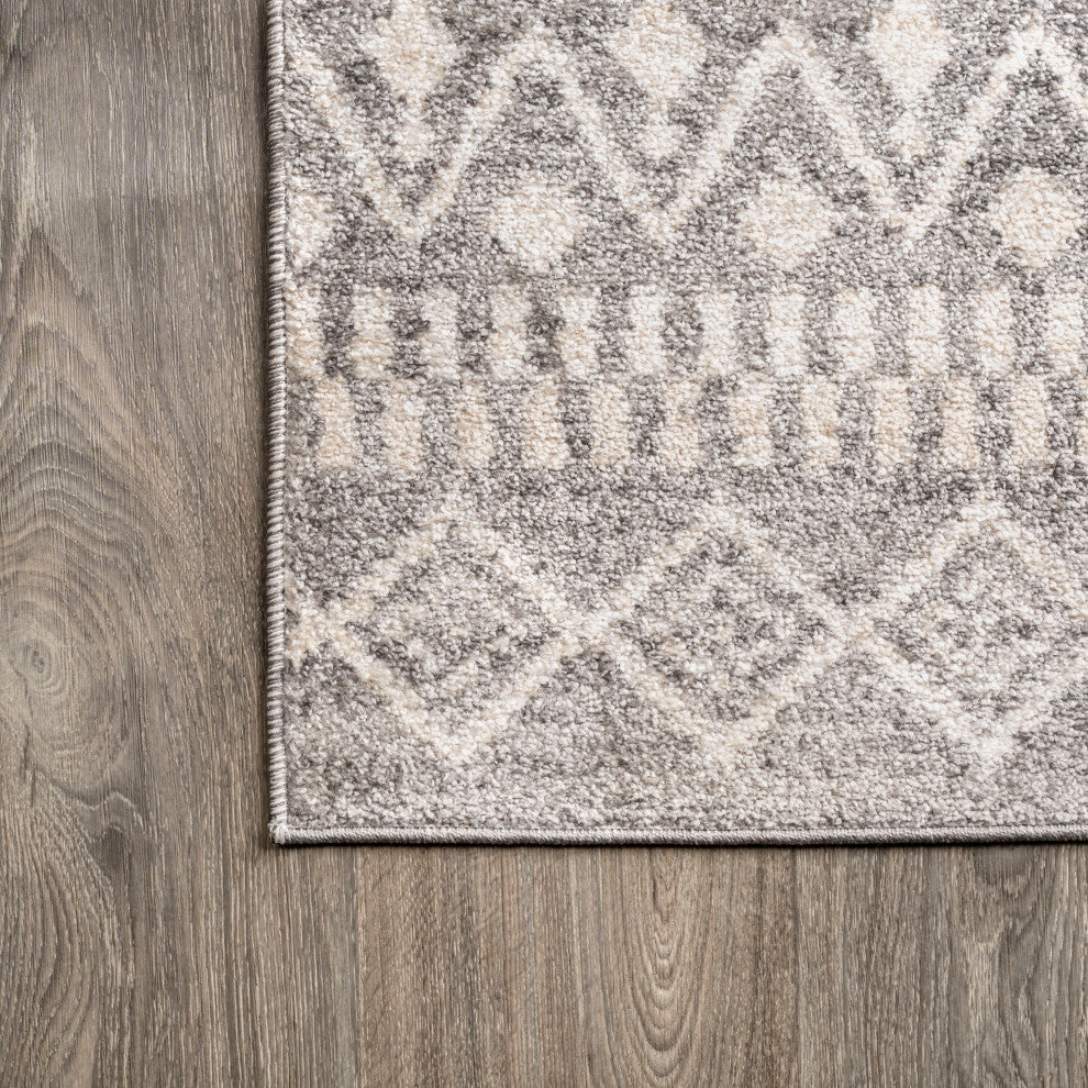 Ifrane Berber Geometric Stripe Runner Rug, Gray/Cream, 5x8
