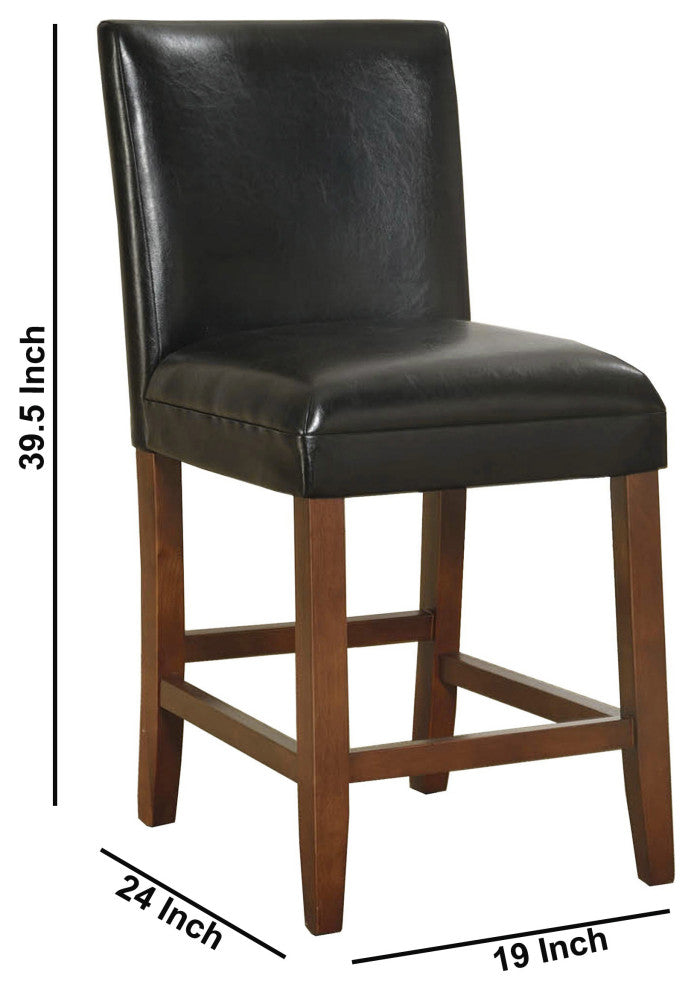 Benzara BM195060 24" Bar Stool With Faux Leather Padded Seat, Black and Brown