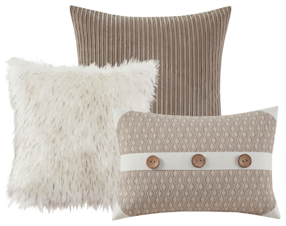 Madison Park Signature Grace Button Accent Taupe Duvet Cover Set w Insert, King