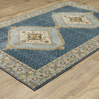 Adeline Traditional Double Medallion Blue/ Gold Area Rug 3'3" x 5'2"