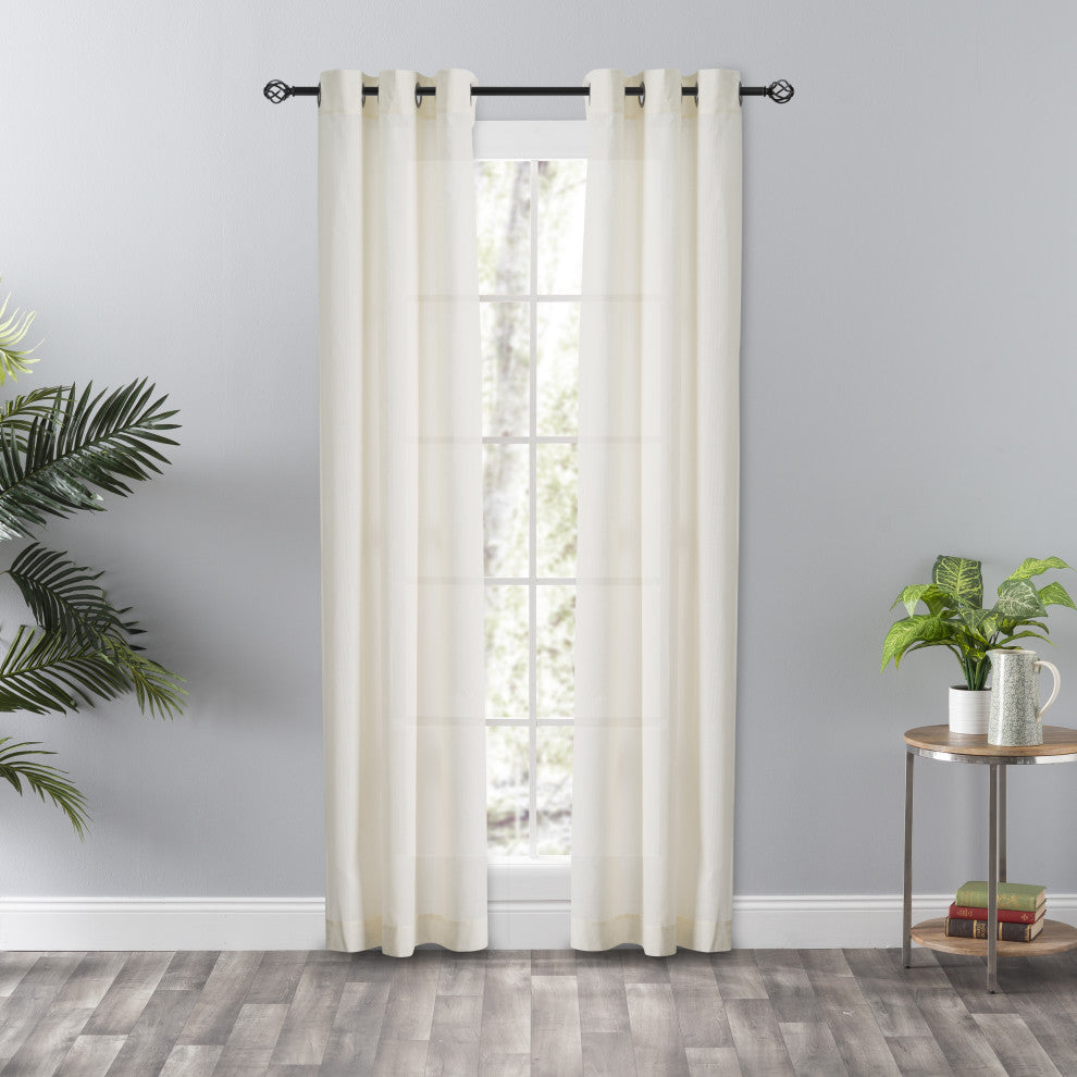 Serenity 80" x 84"  Striped Semi Sheer Grommet Panel Pair, Natural