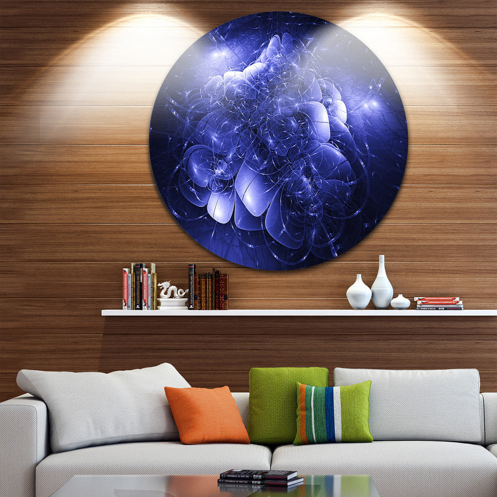 Alien Mystical Flower Blue, Floral Digital Art Disc Metal Artwork, 11"