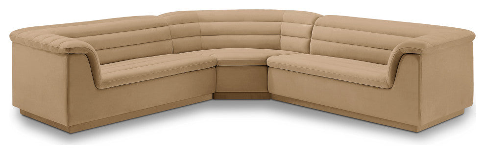 Cascade Upholstered Modular Sofa, Camel, Velvet, Corner Sectional