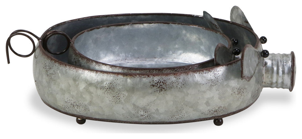 Galvanized Metal Piglet Planters, Set of 2