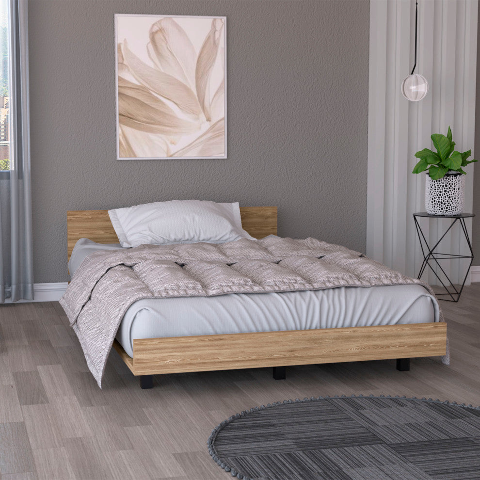 Ethereal Twin Bed Base with Headboard, Pine