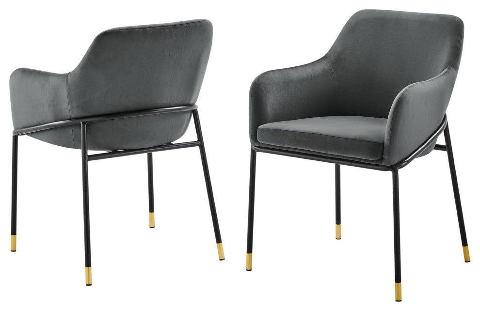 Dining Chair, Set of 2, Black Gray, Velvet, Modern Cafe Bistro Hospitality