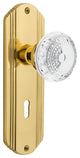 Deco Plate Single Dummy, Keyhole Crystal Meadows Knob, Unlacquered Brass, DECCME