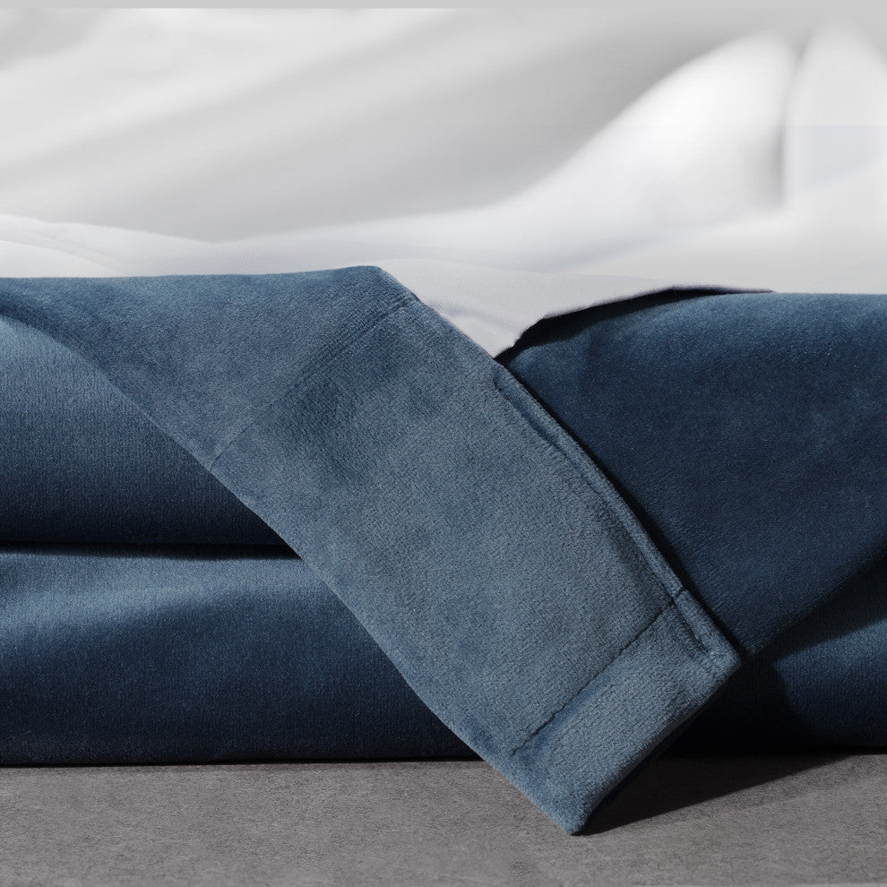 Signature Plush Velvet Blackout Curtain Single Panel, Varsity Blue, 50"w X 108"l