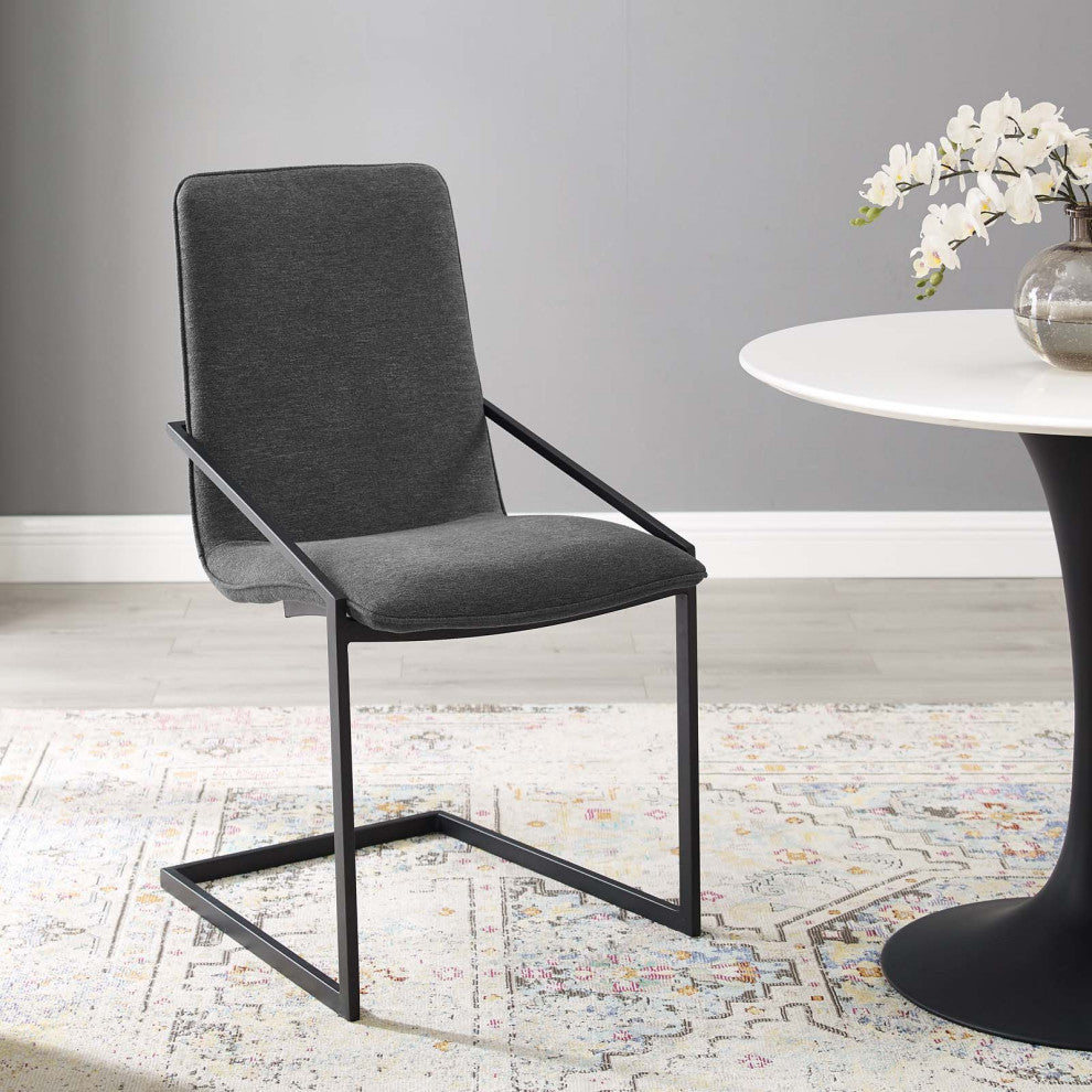 Side Dining Chair, Fabric, Metal, Black Gray, Modern, Bistro Restaurant