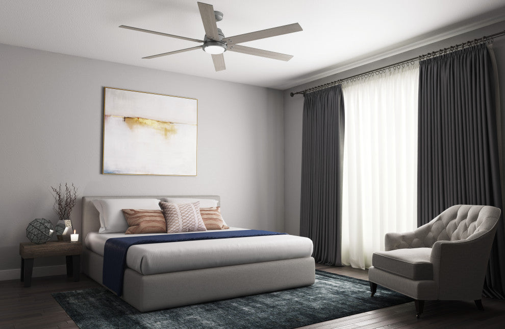 WiFi Gravity Ceiling Fan, LED Light Kit and Handheld Remote, Matte Silver, 72"