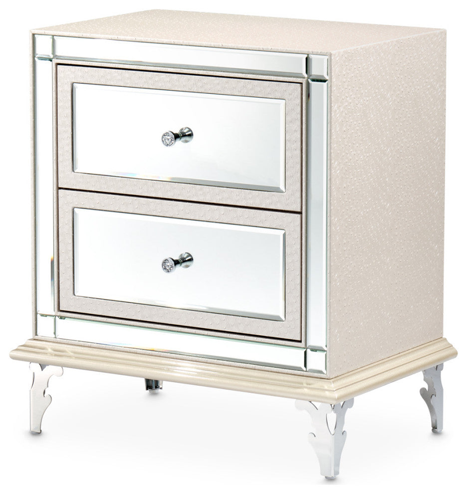 AICO Michael Amini Hollywood Loft Upholstered Nightstand, Frost