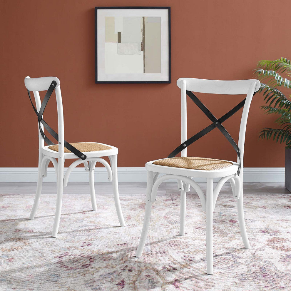 Side Dining Chair, Set of 2, Wood, White Black, Modern, Cafe Bistro Restaurant