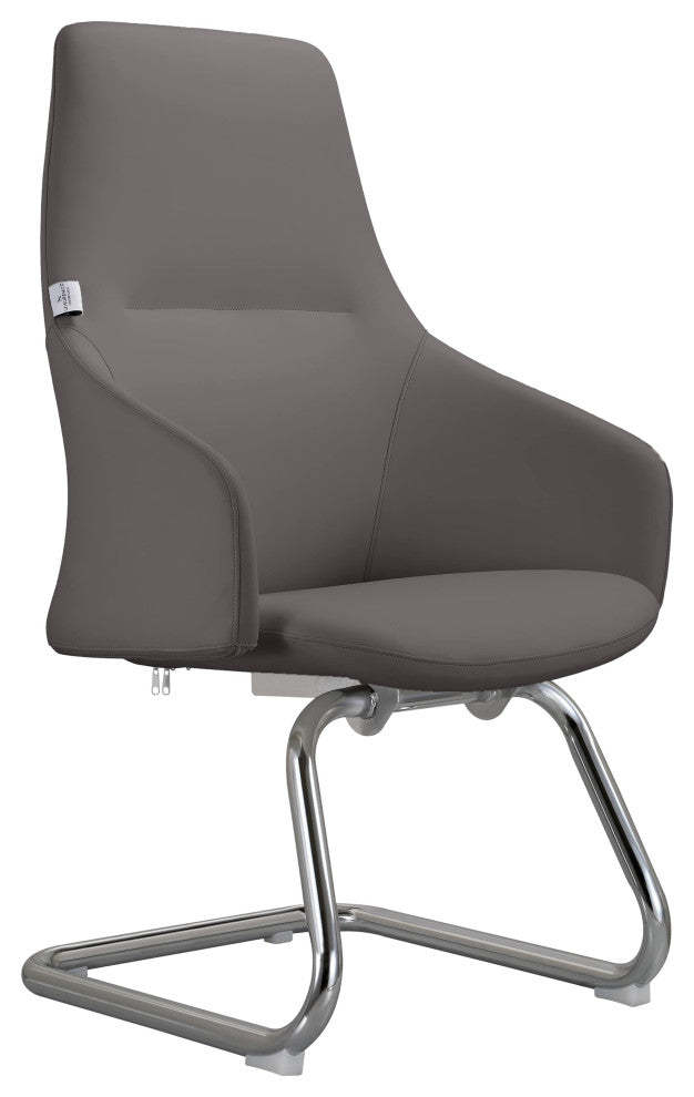 LeisureMod Celeste Leather Conference Office Chair With and Armrest, Gray