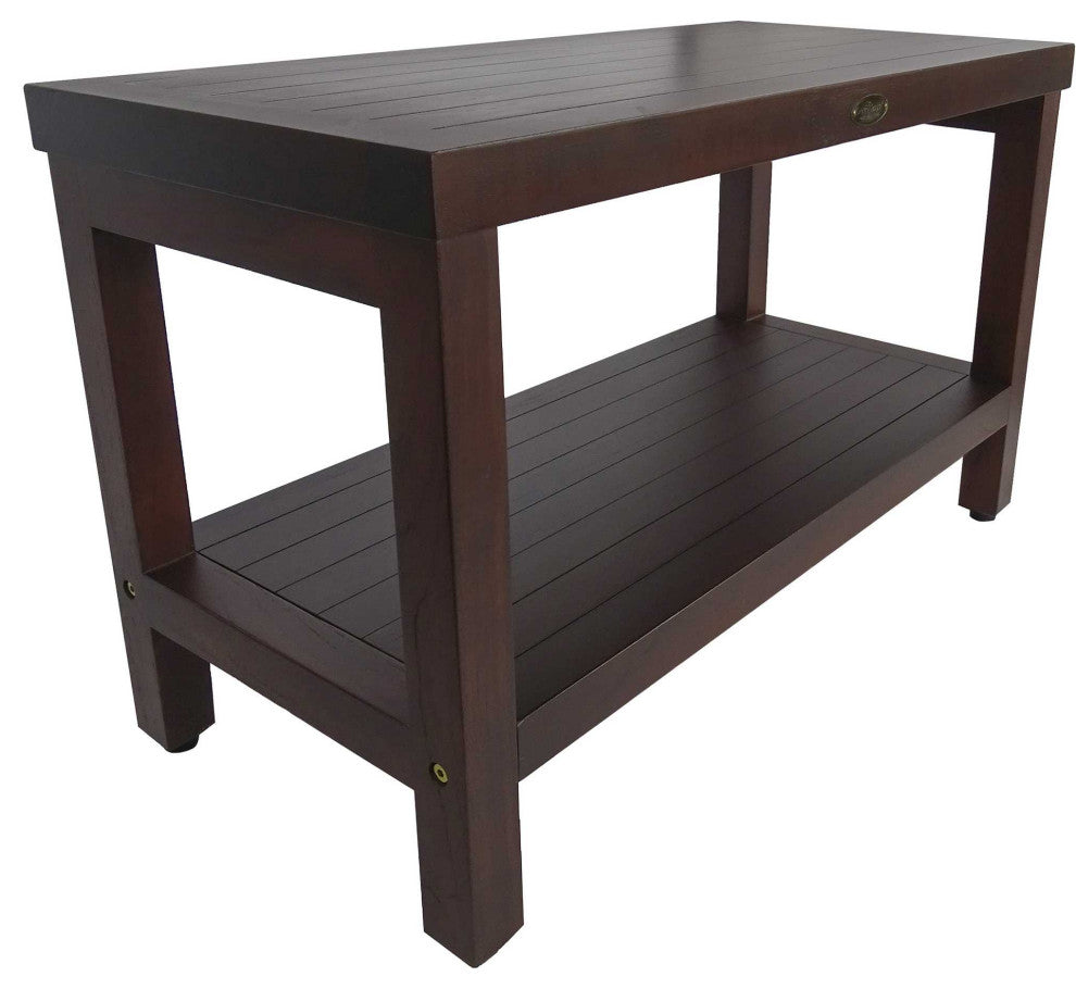 Rectangular Teak Shower Stool Or Bench With Shelf In Brown Finish