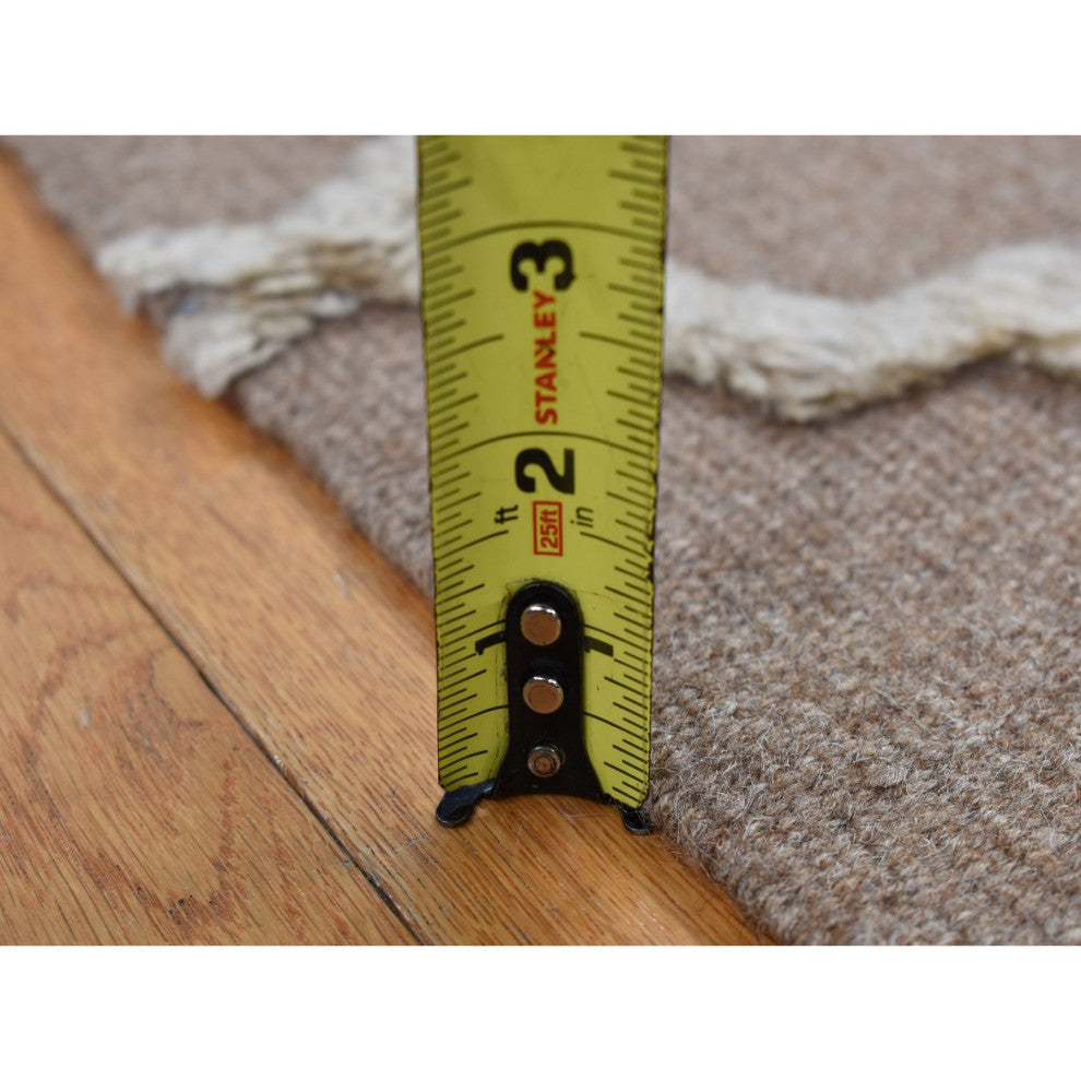 Beaver Brown Pure Wool Hand Knotted Mixed Kilim and Piled Design Rug 5'x7'