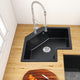 25" Drop In Corner Kitchen Sink Modern Single Bowl Quartz Irregular Sink, Black