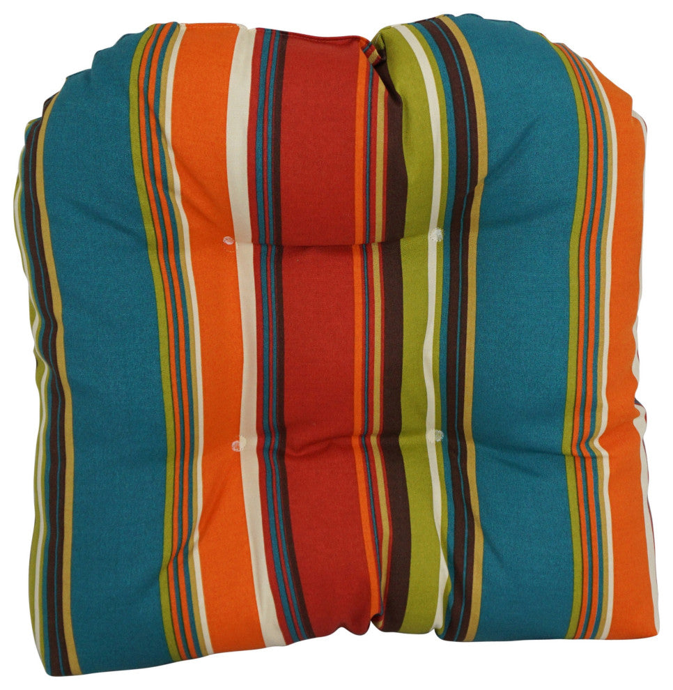 19" U-Shaped Patterned Tufted Dining Chair Cushions, Set of 2, Westport Teal
