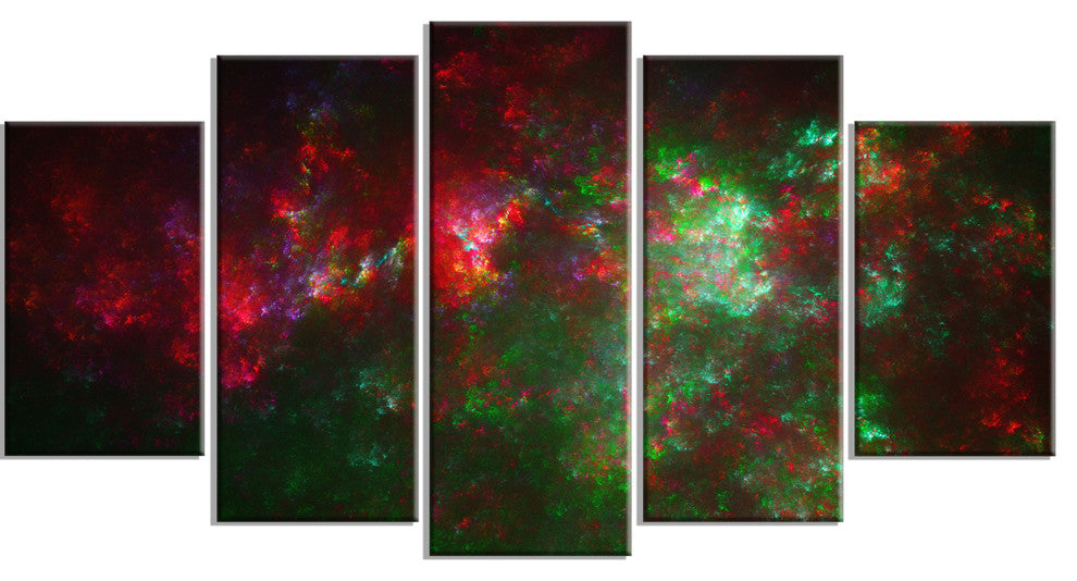 Multi Color Starry Fractal Sky, Contemporary Canvas Art Print, 60"x32", 5 Panels