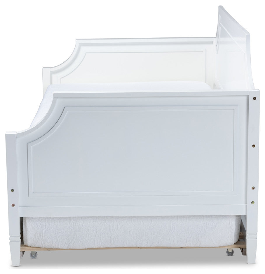 Classic White Finished Wood Twin Size Daybed With Trundle