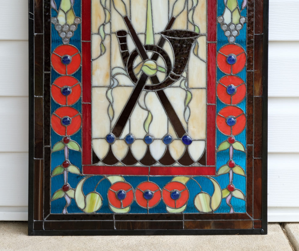 20.5" x 34.75" Large Handcrafted glass window panel WL040101