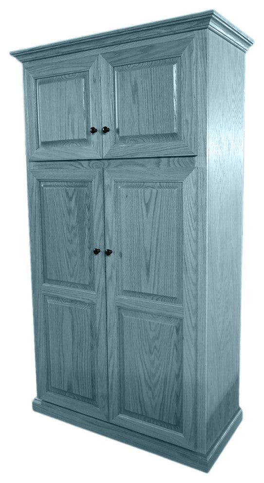 Oak Kitchen Pantry With upper Storage, Interesting Aqua Oak