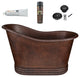 52" Small Hammered Copper Single Slipper Bathtub & Drain Package