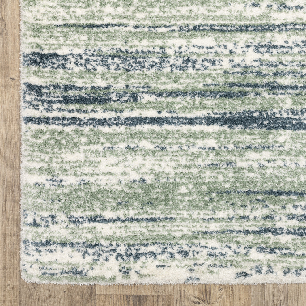 Greer Modern Distressed Stripe Blue/ Green Area Rug, 5'3" x 7'6"