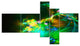 Bright Green Fractal Flower in Dark, Floral Canvas Art print, 60"x32", 5 panels