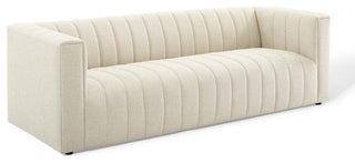 Reflection Channel Tufted Upholstered Fabric Sofa Beige