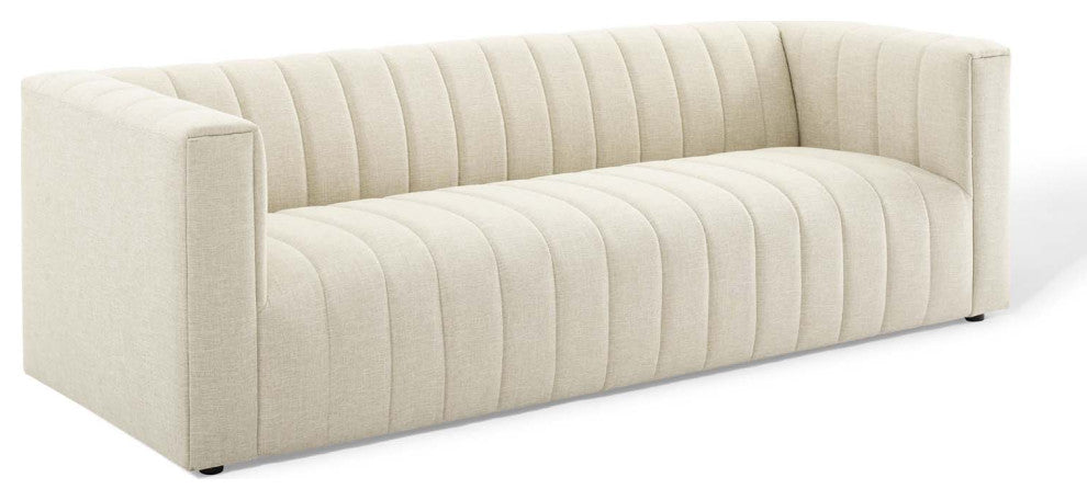 Reflection Channel Tufted Upholstered Fabric Sofa Beige