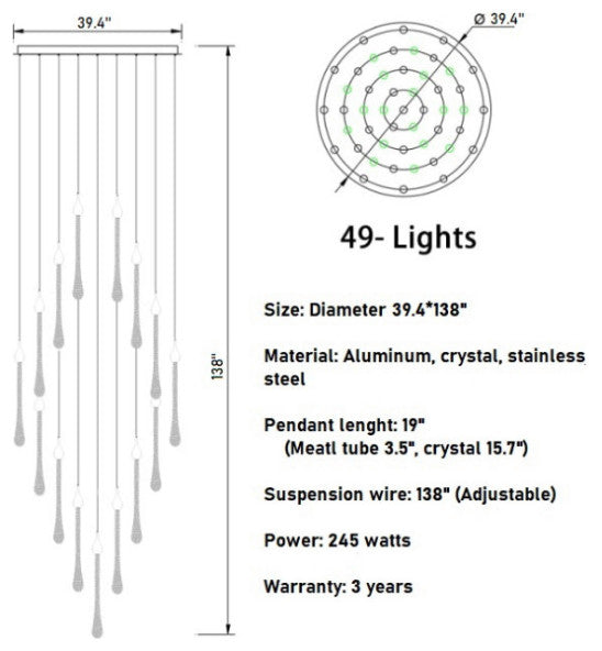 Luxury modern crystal chandelier for staircase, living space, bathroom., 49 Lights