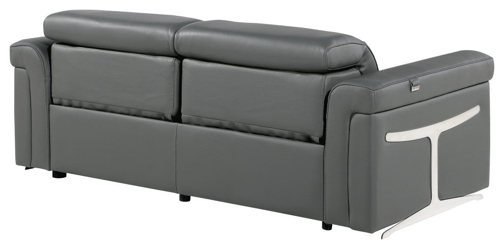 Augusto Top Grain Power Reclining Italian Leather Sofa, Dark Gray