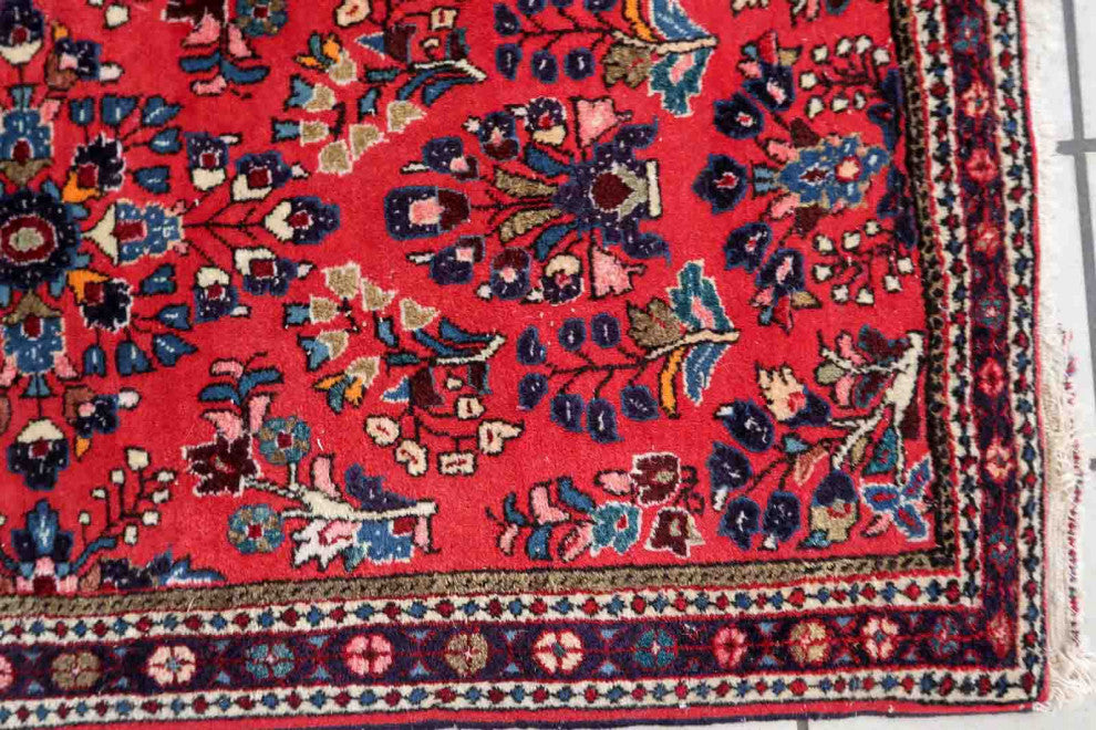 Handmade Vintage Persian Sarouk Rug 2.1'x4.2', 66cmx130cm 1970s