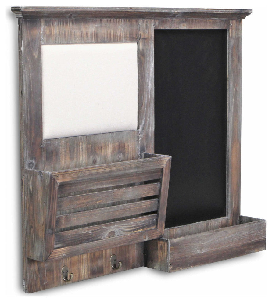 HomeRoots Gray Wooden Wall Chalkboard With Side Storage Basket
