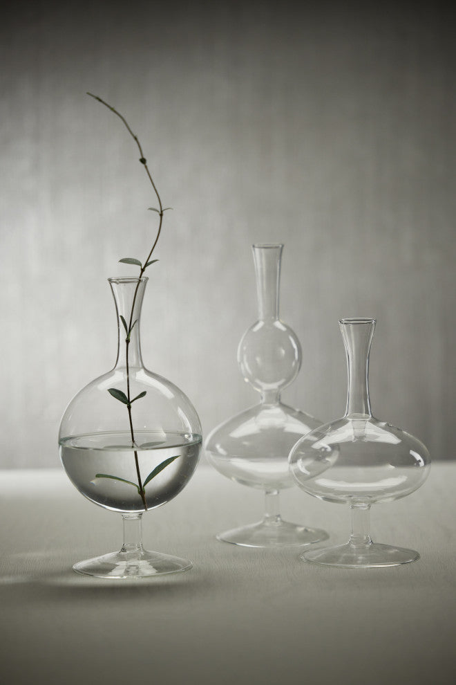 Lillee Oval Glass Footed Vases, Set of 2