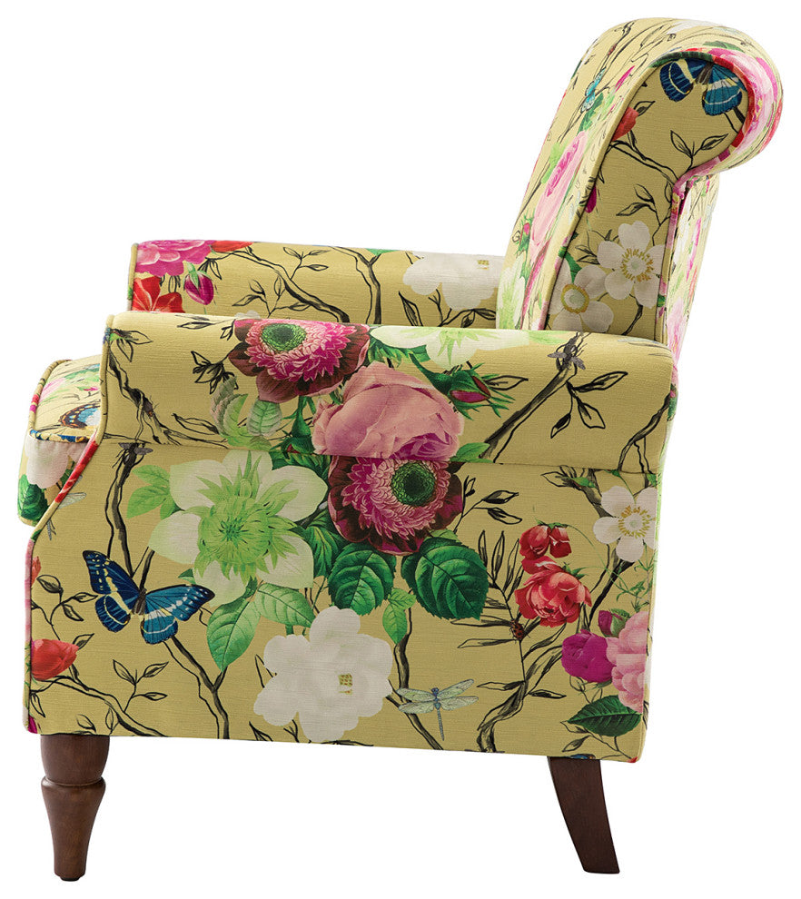 Wooden Upholstered Armchair Set of 2, Mustard