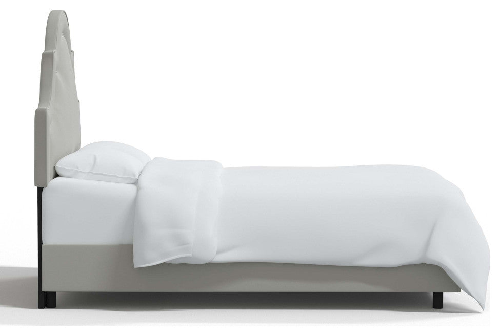 High Arched Bed With Border, Velvet Light Gray, Twin